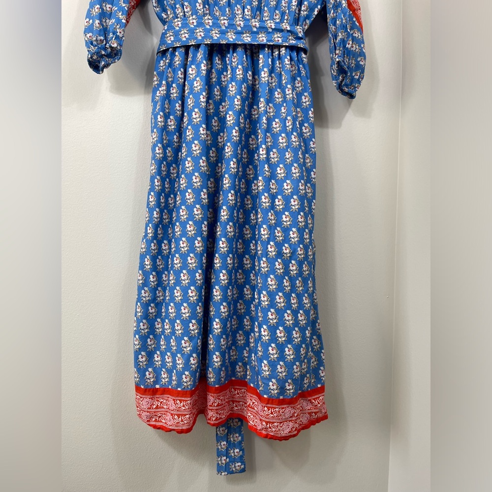J. Crew V-Neck Cover-Up in Classic Block Blue and Red Floral Maxi Dress Vintage - Picture 13 of 16